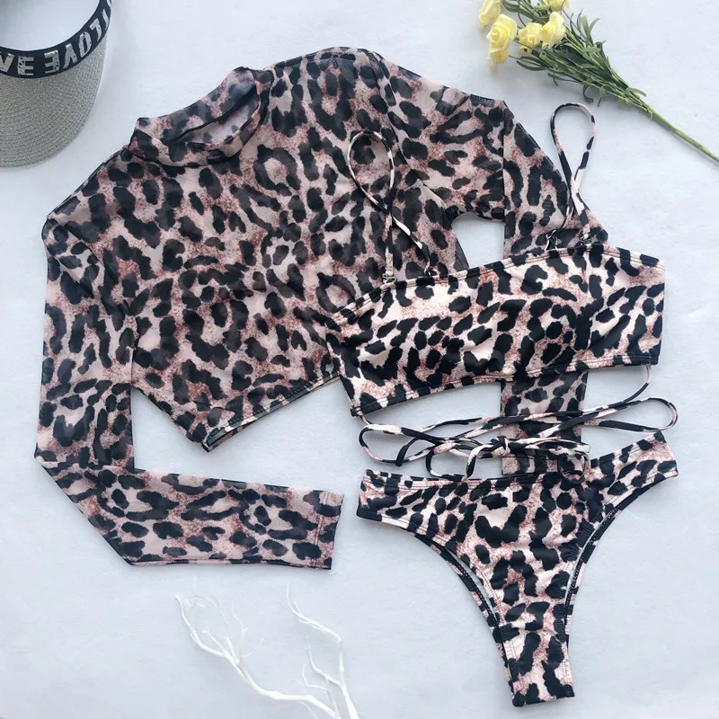 orange bikini set Sexy 3 Piece Bikini 2021 Women Butterfly Print Long Sleeve Cover Up Swimsuit Brazilian Bathing Suit Thong Swimwear Traje De Bano Bikini Sethigh waisted bikini set