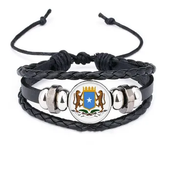 

Somalia Africa National Emblem Bracelet Braided Leather Rope Bead Wristband