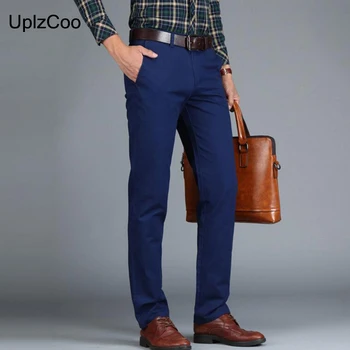 

UplzCoo Men Pants Spring Autumn New Fashion High Quality Cotton Solid Trousers Men's Business Casual Suit Trousers Slim FM207