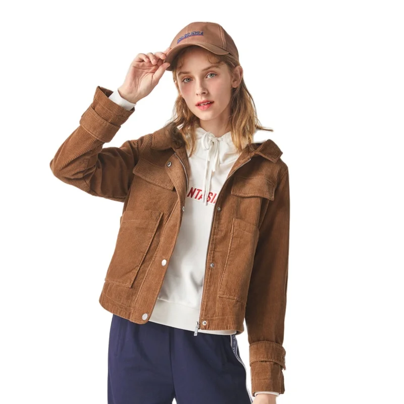 Куртка SEMIR Женская Вельветовая с капюшоном короткая верхняя одежда в корейском