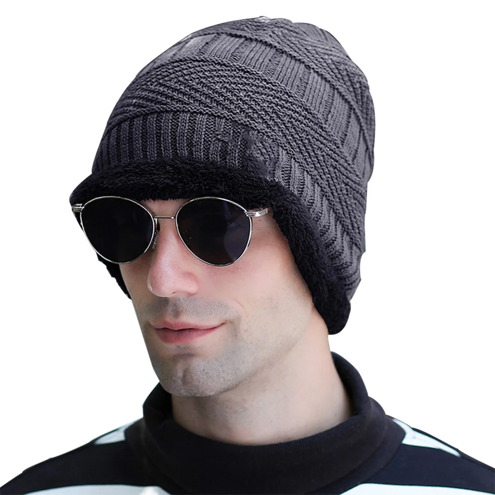 Высокое качество, модная мужская вязаная шапка, шарф, зимняя теплая шапочка, шапки для улицы, декор M88 - Цвет: dark gray