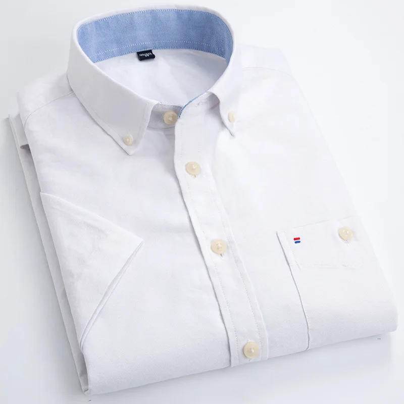 Хлопок, оксфордская белая рубашка с коротким рукавом, повседневные модные рубашки, мужские уличные рубашки, Мужская одежда, мужские рубашки, повседневные облегающие рубашки