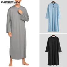 INCERUN Модные мужские халаты с длинным рукавом удобная домашняя одежда сплошной круглый вырез пуговицы для пижамы Халаты для мужчин кафтан, ночное белье S-3XL
