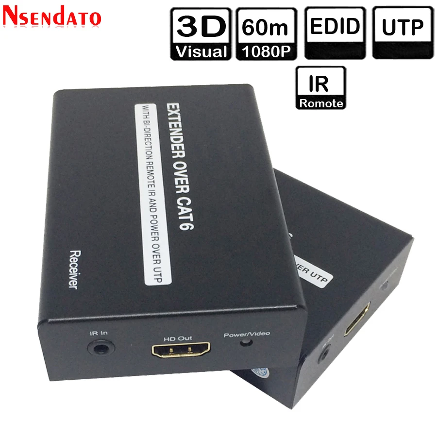 60 м 200 футов HD приемник-передатчик трансивер над Cat6 двунаправленный ИК UTP EDID LAN