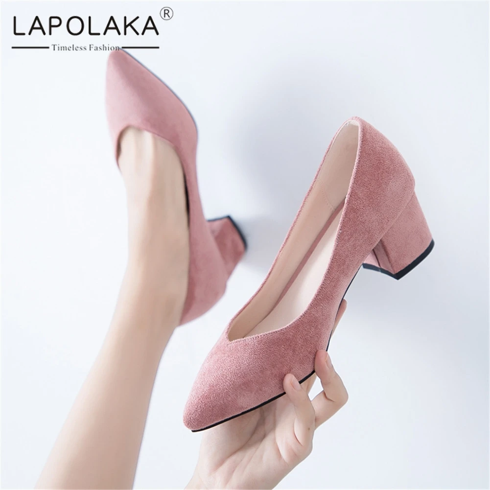 

Lapolaka Large Size 31-43 Hot Sale 2020 Casual Pumps Women Shoes Slip On Chunky Heels Pointed Toe Shoes Woman Pumps Female