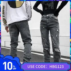 Pantalones vaqueros rasgados para hombre, Jeans Retro lavados, ajustados, estilo Harajuku, color gris oscuro, primavera y otoño, 2021