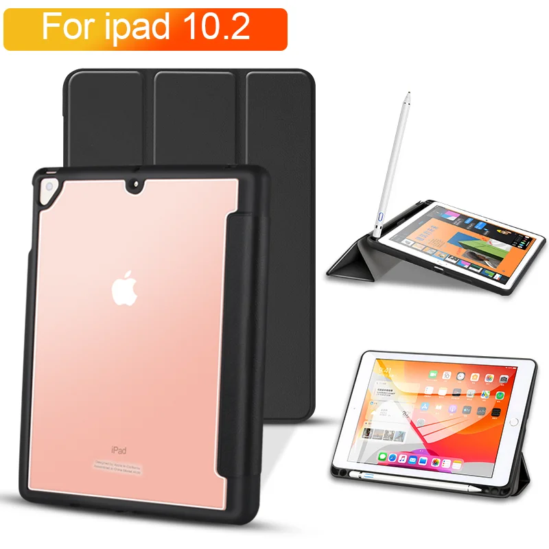 

Cover Case for iPad 10.2 2019 Case for iPad 7th Generation with Pencil Holder Transparent Back Shell funda capa screen protector