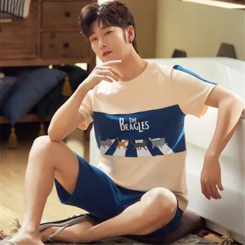 

Men's Pajamas Set Boy Spring and Autumn New Pajamas Set 100% Cotton Men's Pajamas Round Neck Home Service Cartoon Pajamas