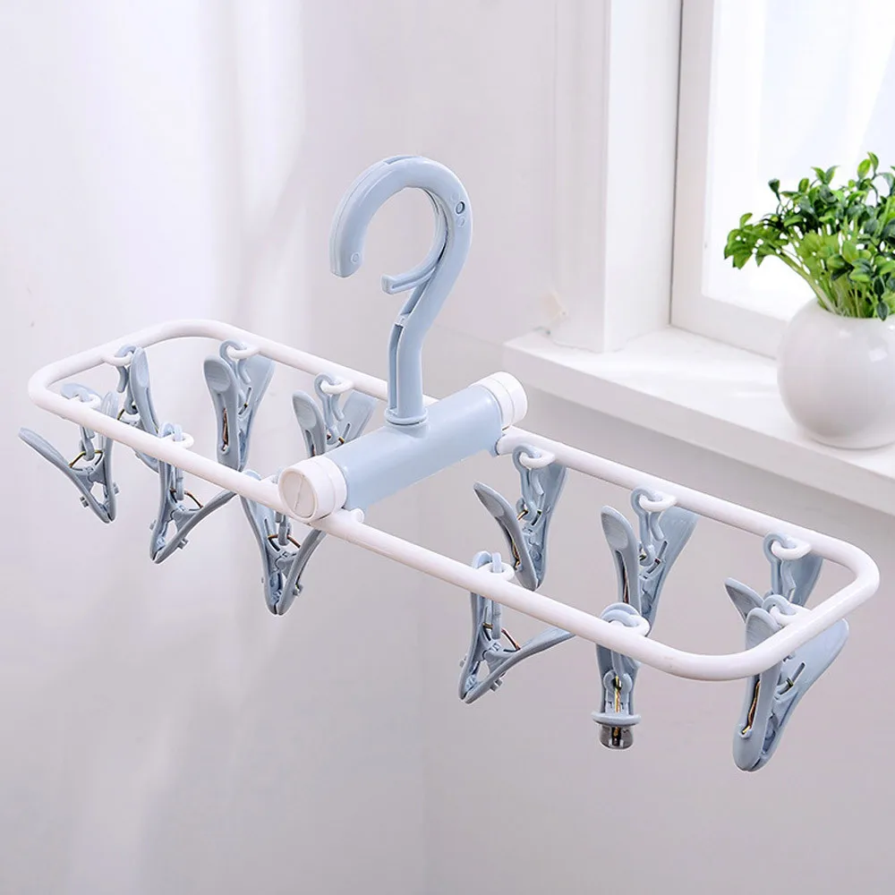 12Pc Tendedero Ropa plegable Clip practical Folding Drying Rack Wear Socks Clip Clothes Rack Plastic Portable Cloth Drying RaCK