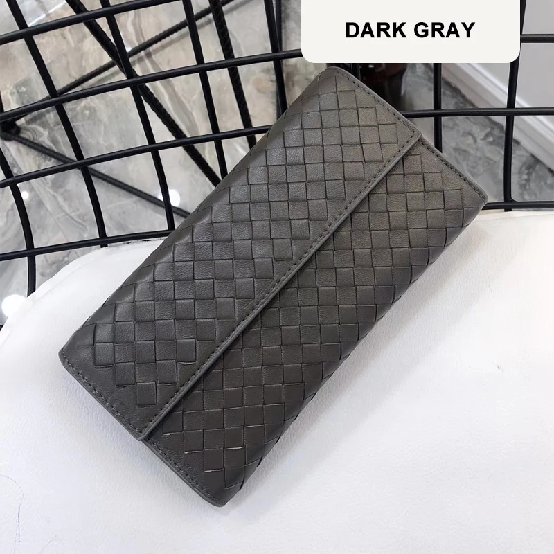 Dark gray Женский Длинный тканый клатч, новинка, флип-стиль, большой объем, овечья кожа, овчина, роскошный брендовый дизайн, зажимы для денег - Цвет: Dark gray