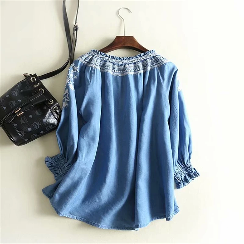 В винтажном стиле Женские туфли с цветочной вышивкой пляжное богемное джинсовая