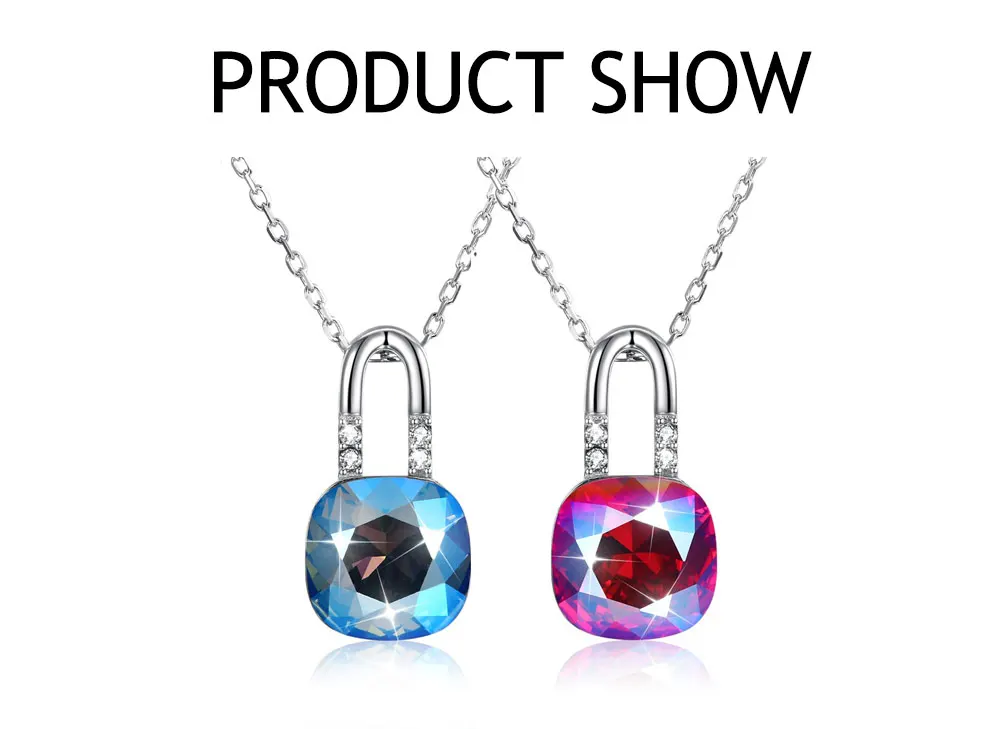 UMCHO Solid 925 Sterling Silver Crystal Lock Shape Pendants Necklace For Women Girl Wedding Engagement Party Simple Fine Jewelry (1)