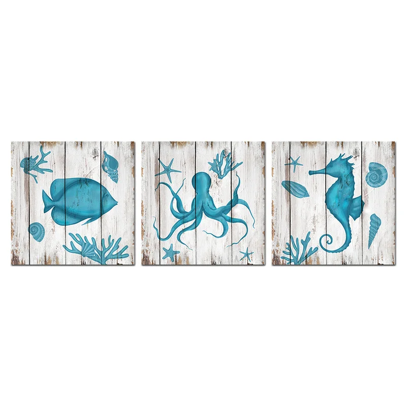 Visual Art Decor Seashell Fish Home Poster Marine Animals Coral Sea Painting Canvas Print 3 Panels Room Decoration Picture | Дом и сад