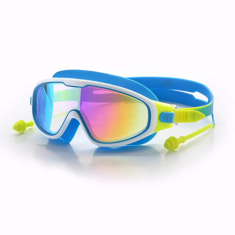 

8-12 Years Swimming Goggles With Earplugs Children Large Frame Anti-water UV Proof Anti-fog Eyes Protector
