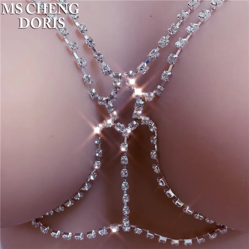 

Sexy Cross Rhinestone Body Chain Fashion Bikini Waist Link Necklaces Body Jewelry Women Summer Accessories