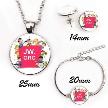 

Blue JW.ORG Glass Pendant Necklace Earrings Jewelry Sets Adjustable Bracelet JW ORG Flower Pattern Glass Jewelry Kit