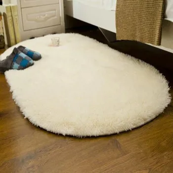 

Solid Color Ellipse Floor Mat Oval Carpet Long Hair Shaggy Soft Area Rug Bedroom Living Room Kids Room Anti-Slip Mat Plush Rug