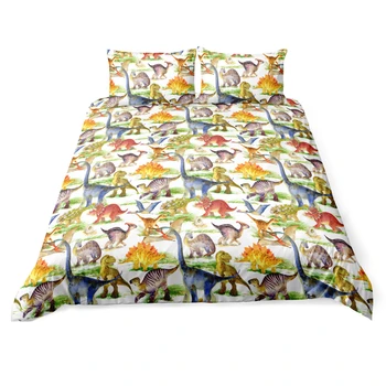 

Children Cartoon Dinosaur Printed Bedclothes Boys Bed Decorative Bedding Set Soft Quilt Cover Pillowcase Duvet Cover Set US Full