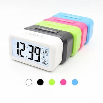 

Digital LCD Alarm Clock Electronic Table Clock Wake Up Light Battery Powered Time Temperature Display Backlight Light Control