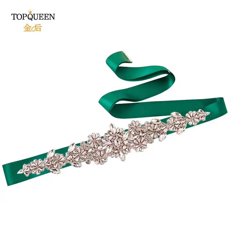 green TOPQUEEN S325-RG, розовое золото, свадебный пояс, Алмазные Пояса для платьев, декоративные ремни для женщин, свадебное платье, пояс для формального платья - Цвет: green