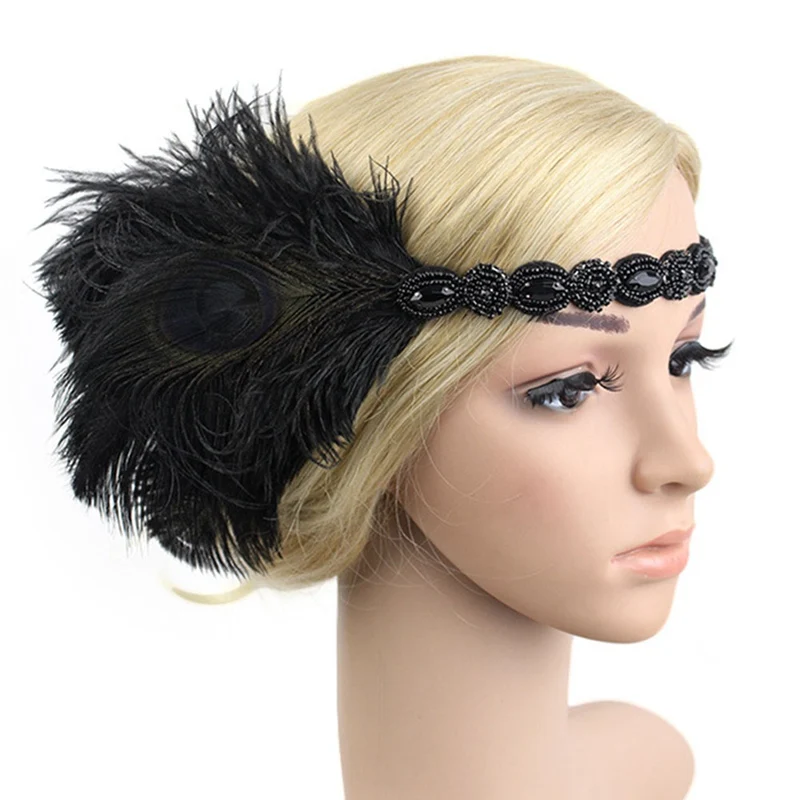 Headpiece Feather Flapper Headband Great Gatsby Headdress hair clips Prom headdress accesorios para el cabello