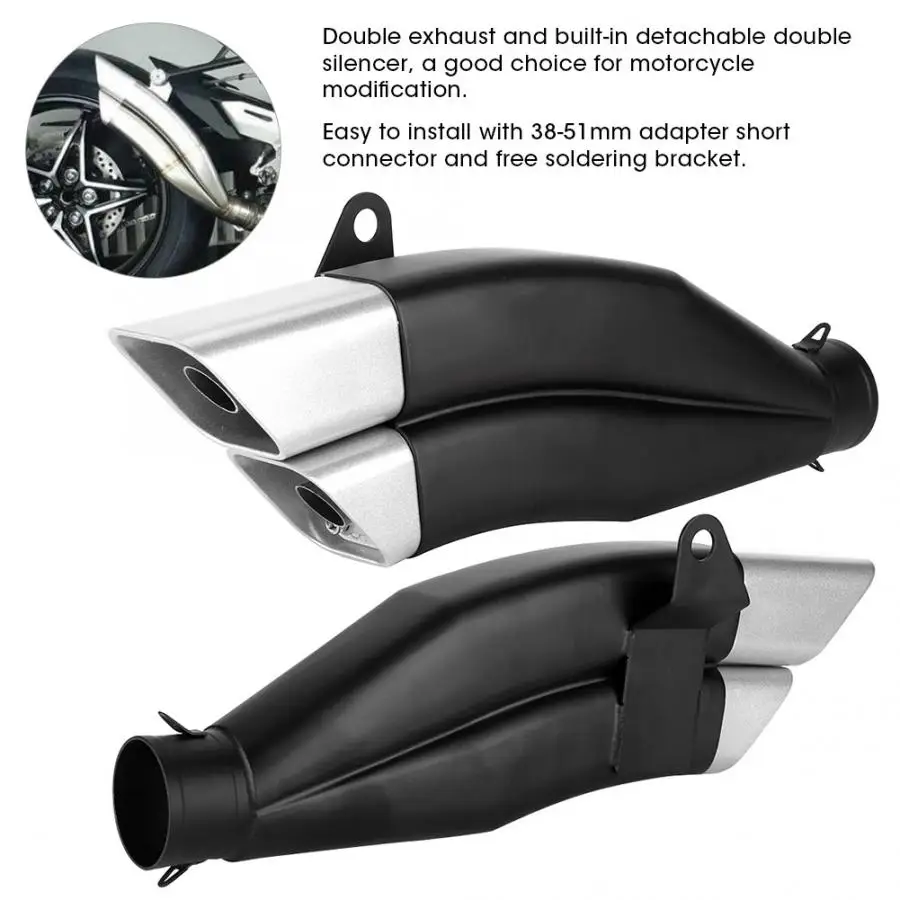 Escapamento moto Универсальный Черный 51 мм из нержавеющей стали moto rcycle двойной глушитель трубы модификации частей moto cicleta