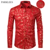 Red Mens Christmas Shirt Casual Slim Fit Xmas Gift Print Mens Dress Shirts Long Sleeve Button Down Chemise Homme Top Blouses XL ► Photo 1/6