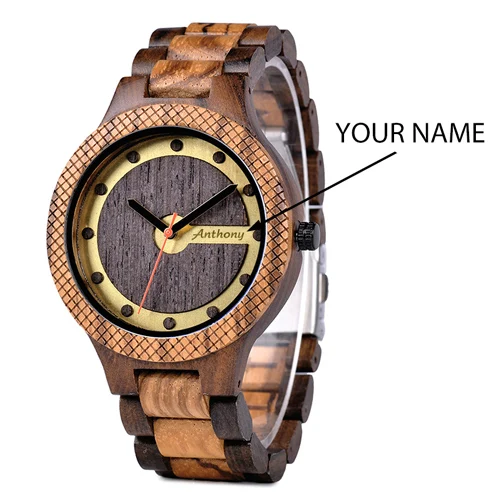 BOBO BIRD деревянные мужские часы выгравировать ваше имя Роскошные Кварцевые часы Подарки для папы и мужчин reloj hombre доступен дропшиппинг - Цвет: YOUR NAME
