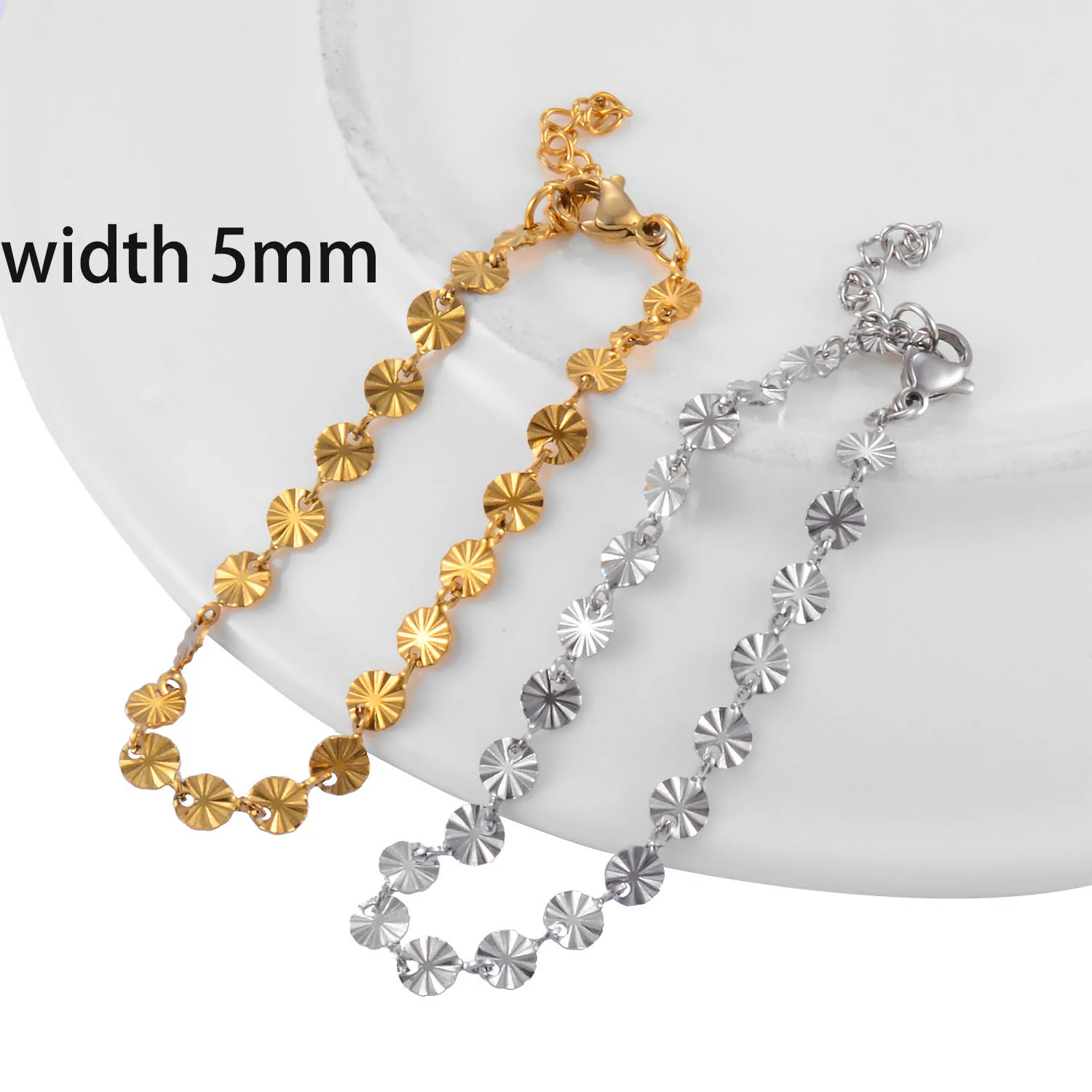 Width 5mm Stainless Steel Handmade Chain Gold Color Round Bracelet Men's and Women's Jewelry chain bracelet stainless steel bracelets stainless steel jewelry