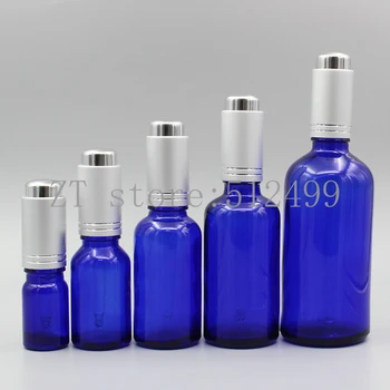 

2/10pcs 5ml 10ml 15ml 20ml 30ml 50ml 100ml Empty Blue Essential Oil Bottle with Matt Silver Press Cover DIY Cosmtic Container