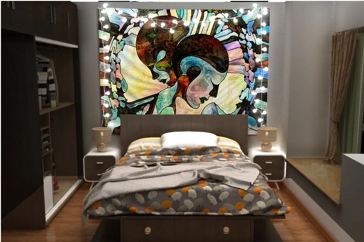 На заказ абстрактное лицо Wandteppich Kunst Wandbehang Tisch Bettdecke Wohnkultur