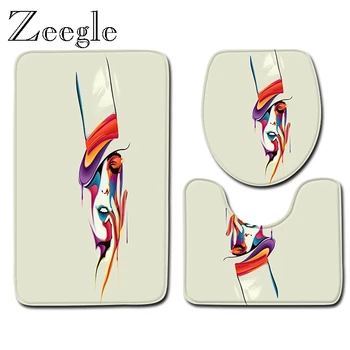

Zeegle Cartoon Toilet Mat Set 3pcs Bath Mat Set Pedestal Rug Lid Toilet Cover Bathroom Doormat Entrance Mat Anti-slip Toilet Rug