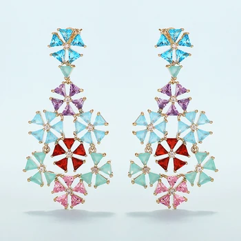 

VERY GIRL Gorgeous Multicolor Flower Drop Earrings AAA Cubic Zircon Crystal Earrings for Women Wedding Jewelry