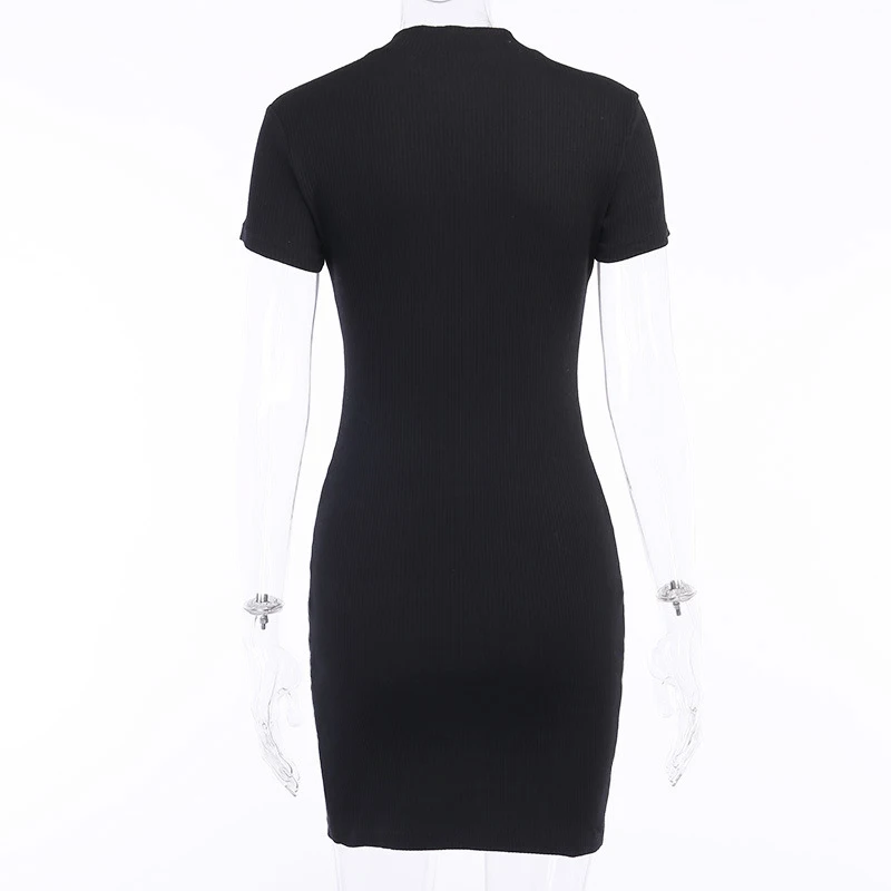 Simenual Ribbed Skinny Bodycon Dresses Women Short Sleeve 2020 Summer MIni Dress Zipper Sexy Fashion Slim Solid Club Party Dress