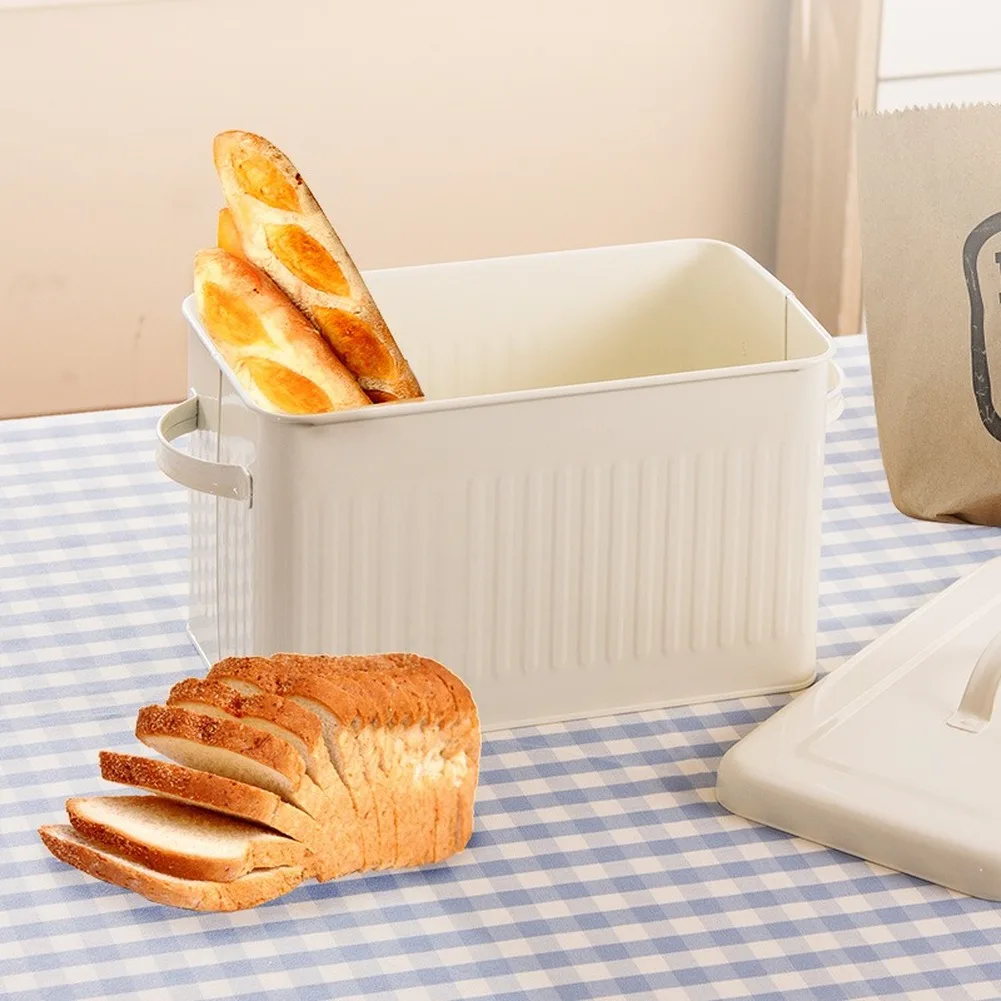 

8L Large Metal Bread Box With Lid Dust-Proof Case Cream White Retro Storage Bin Kitchen Food Container Organizer Storage Box