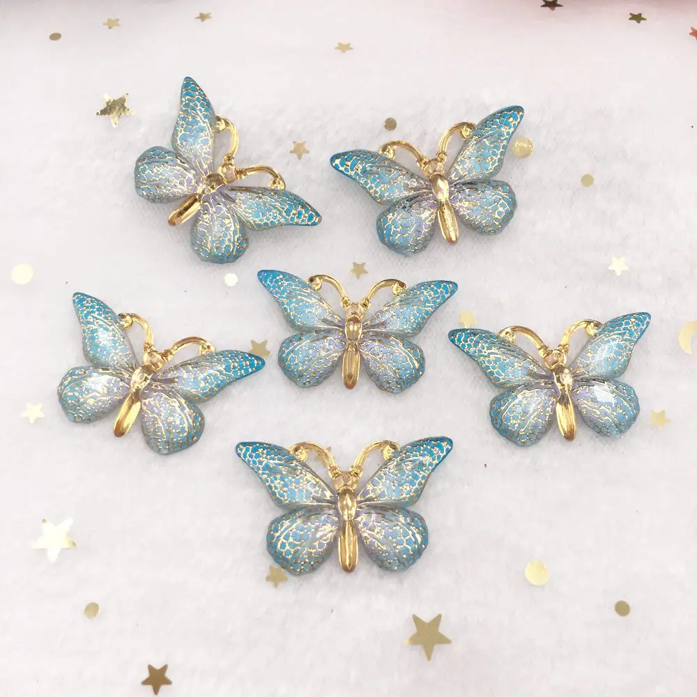 New 10pcs Resin Resin 25*38mm Bling Colorful Butterflies Flatback Rhinestone 1 Hole Ornaments DIY Wedding Appliques Craft W759