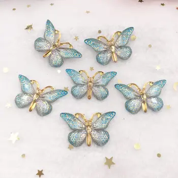 

New 10pcs Resin Resin 25*38mm Bling Colorful Butterflies Flatback Rhinestone 1 Hole Ornaments DIY Wedding Appliques Craft W759