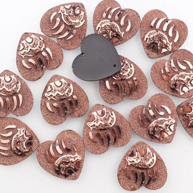Taidian 25mm Heart & Round Shape Resin Cabochon Sew On Rhinestone Rosegold Color Native Beadwork Jewellery 10pairs/lot | Украшения и