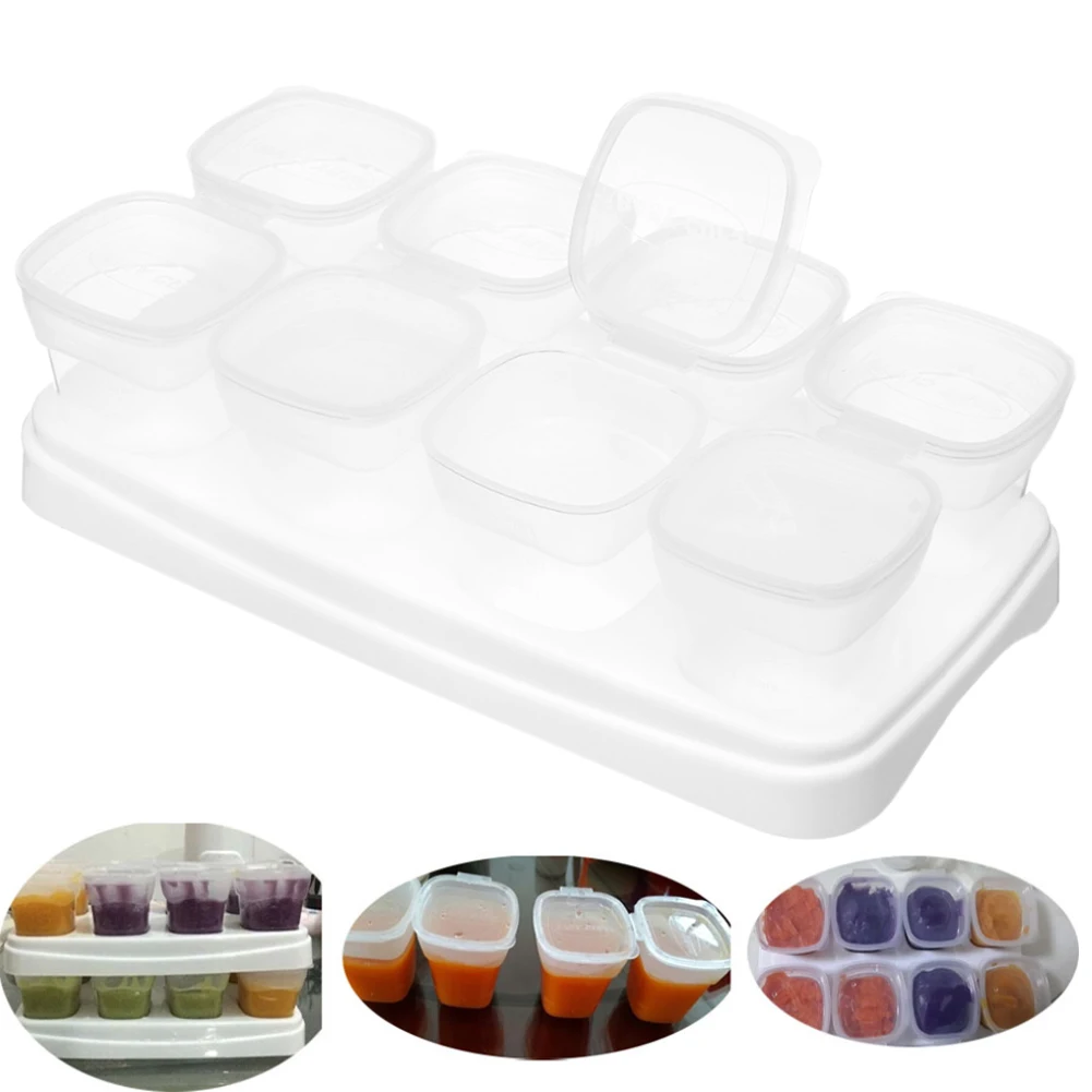 9pcs/Set Childern Tool Infant Weaning Rice Microwave Food Grade Freezing Cube Gruel Storage Kids Feeding Pot 70ml Baby Food Box