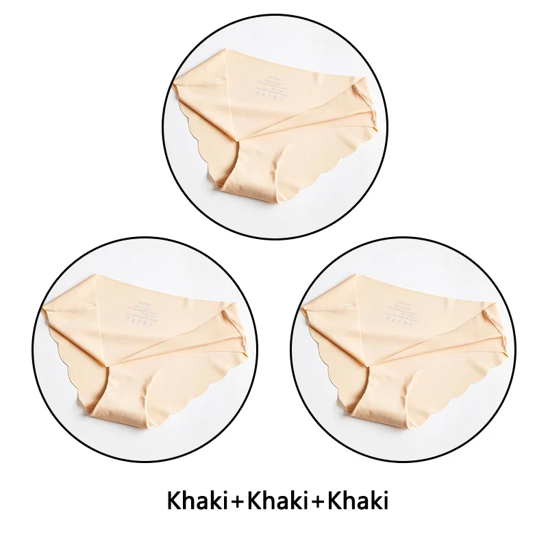 Khaki Khaki Khaki 3 шт. ультра тонкие мягкие женские трусики бесшовные трусы сексуальные оборки Нижнее белье Женские однотонные трусики 7 цветов Нижнее белье с низкой посадкой нижнее белье - Цвет: Khaki Khaki Khaki