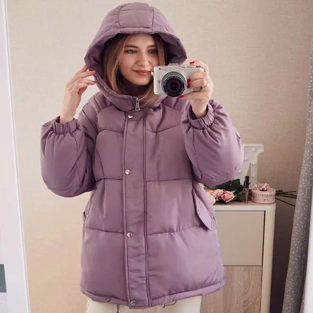Autumn Winter 2021 New Womens Coats Blue Jackets Hooded Coat Thick Cotton Parkas Oversized Jacket Female For women
