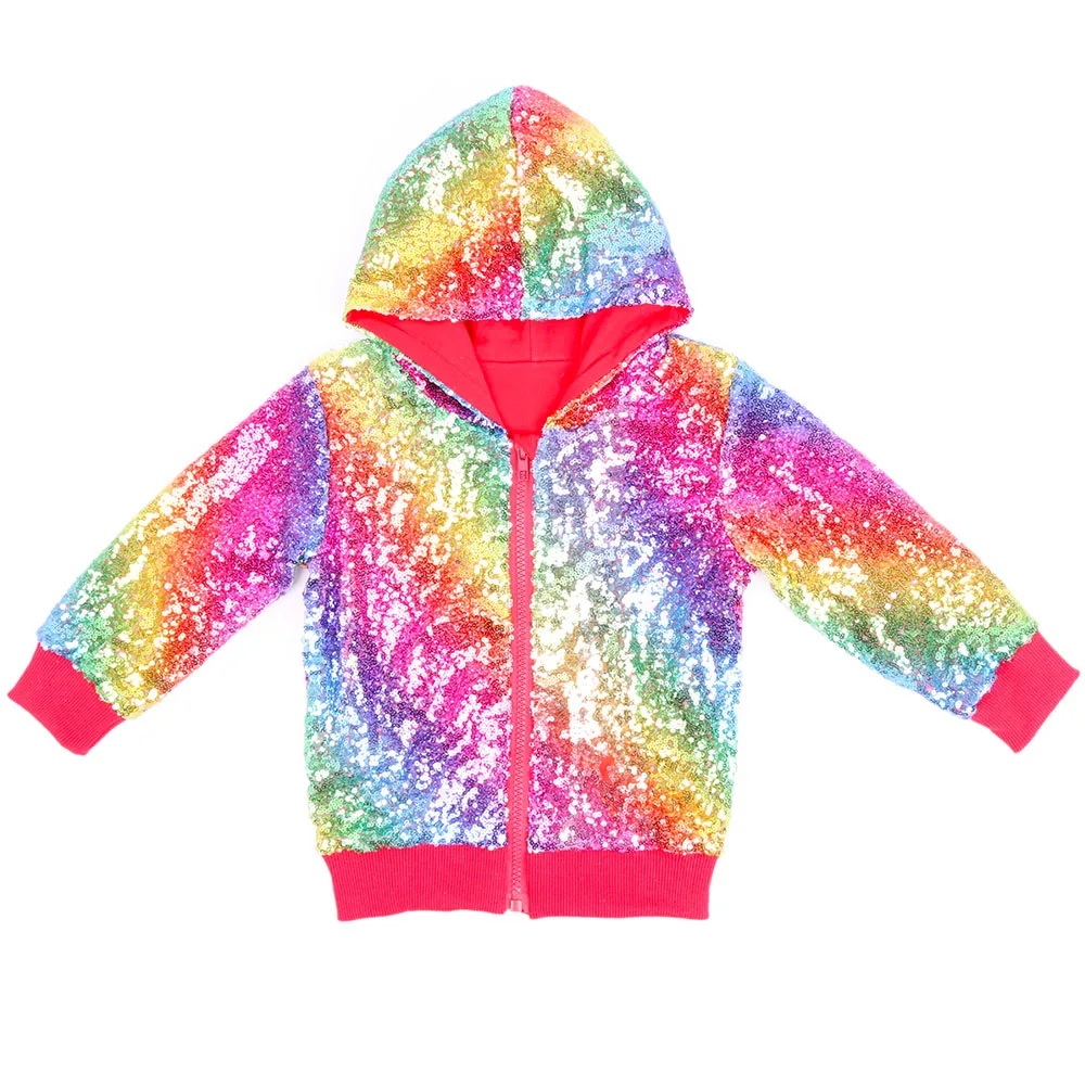 

Girls Sequin Hoodie Jackets Rainbow Red Kids Child Baby Glitter Coat Outerwear Toddlers Sparkle Jacket Christmas New Year Gift