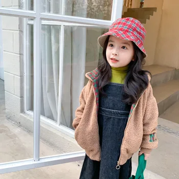 

Autumn And Winter 2020 New Boys And Girls Lamb Wool Thickened Coat Korean Children's Hooded Plush Zipper Top