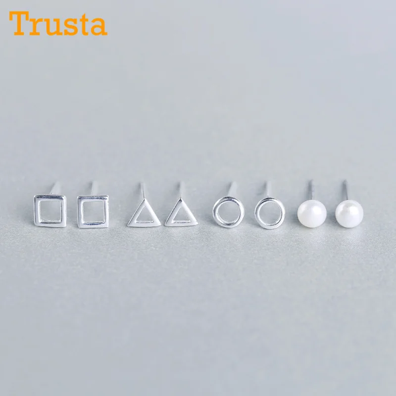 Trusta Новые 4 стиля 925 пробы серебряные ювелирные изделия модные милые Полые миниатюрные серьги-гвоздики подарок для девочек Дети Леди DS019