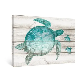 

Sea Turtle Wall Art Canvas Painting Teal Gray Turtles Print Pictures Ocean life Posters for Bathroom Nursery Home Decor Rustic