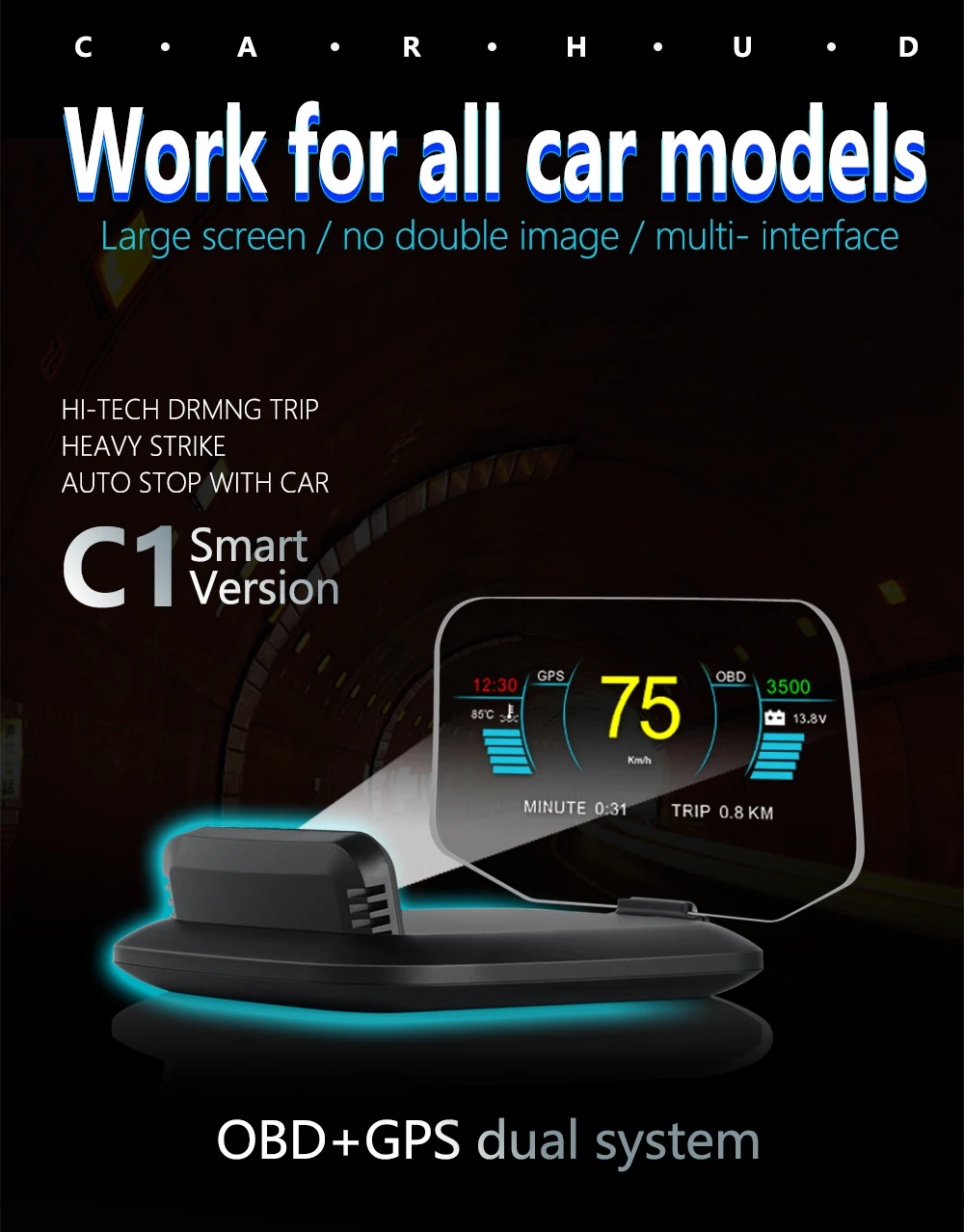 Новейший дисплей OBD2 автомобильный дисплей HUD зеркало C1 OBD2+ gps двойной режим автомобиля gps Спидометр превышение Предупреждение неисправный код сканирования