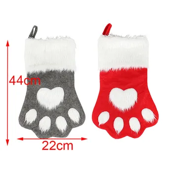 

Christmas Stockings, Cute Pet Paw Print Fireplace Hanging Stockings with Fur Cuff for Home Holiday D\u00e9cor