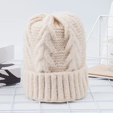 Новая шерстяная вязаная шапка бини, Женская Осенняя зимняя повседневная однотонная теплая дамские шапочки, Вязаная кашемировая женская шапка, уличная одежда