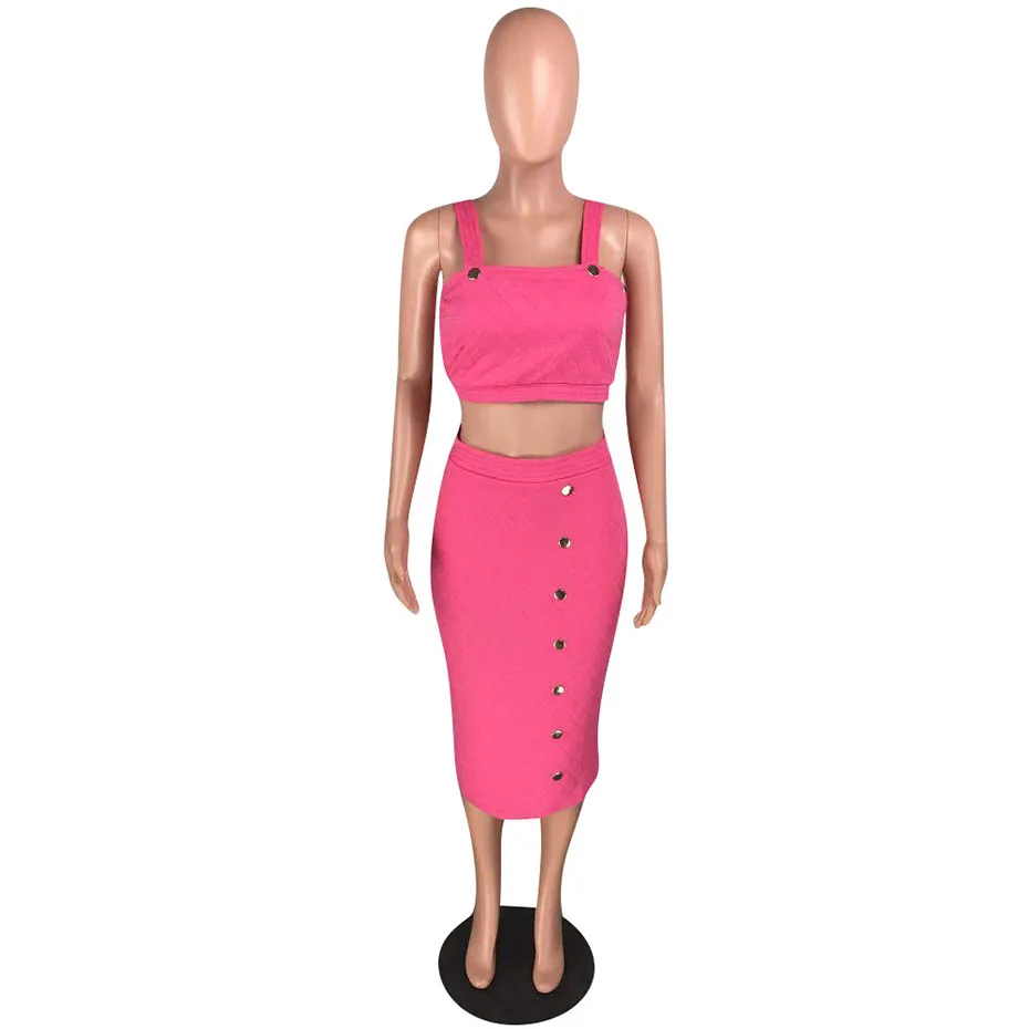 HAOYUAN, сексуальный комплект из двух предметов, Женская праздничная одежда, ярко-розовый укороченный топ, облегающая юбка размера плюс, 2 предмета, Клубная одежда, подходящие комплекты - Цвет: pink