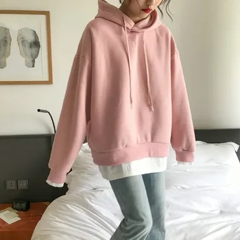 

Fake Two-Piece Hoodies Women Spring and Autumn Korean Style New Fashion Loose Long-Sleeved Sweatshirt Women